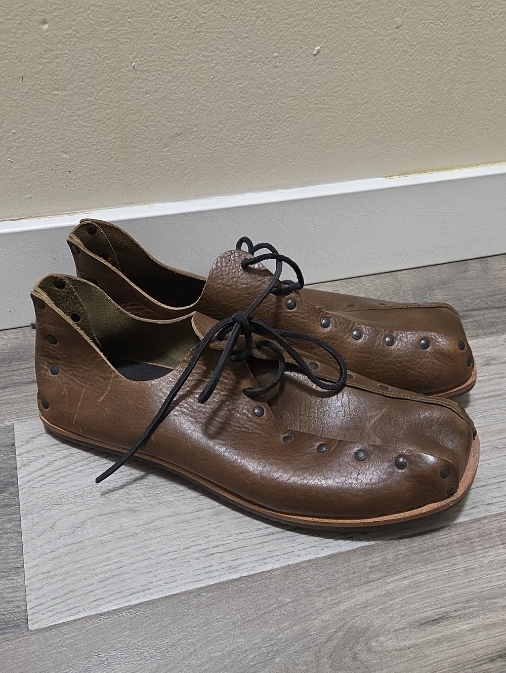 Cynwoq Brown Leather Lace-Up Casual Shoes